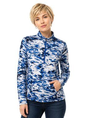 Exertek Blue Abstract Print 1/4 Zip Cotton Blend LS Pullover NWT